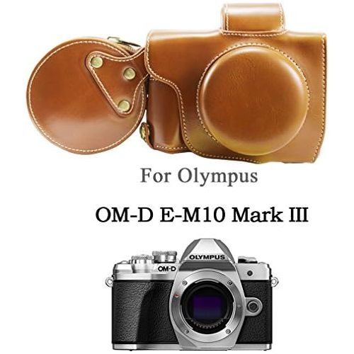  First2savvv full body Precise Fit PU leather digital camera case bag cover with should strap for Olympus OM-D E-M10 Mark III EM10 Mk 3 with 14-42mm F3.5-5.6 EZ lens XJD-EM10 Mark I