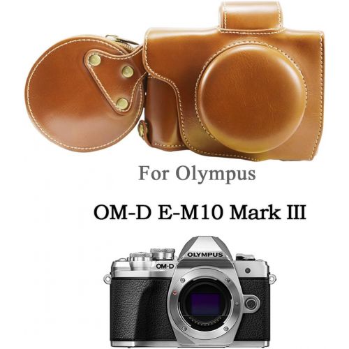  First2savvv full body Precise Fit PU leather digital camera case bag cover with should strap for Olympus OM-D E-M10 Mark III EM10 Mk 3 with 14-42mm F3.5-5.6 EZ lens XJD-EM10 Mark I