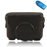 First2savvv XJPT-X10-10 dark brown full body Precise Fit PU leather digital camera case bag cover with shoulder strap for Fuji Fujifilm FinePix X10 X20 + SD CARD READER