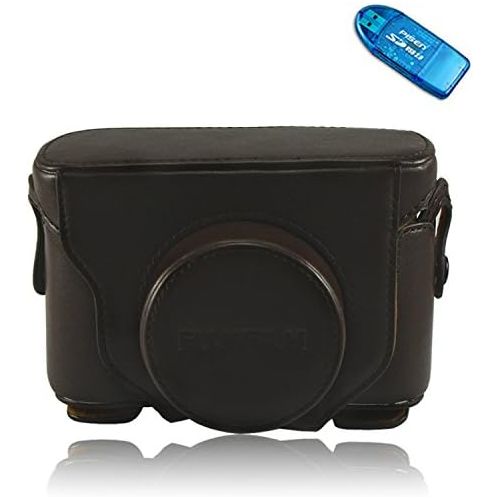  First2savvv XJPT-X10-10 dark brown full body Precise Fit PU leather digital camera case bag cover with shoulder strap for Fuji Fujifilm FinePix X10 X20 + SD CARD READER