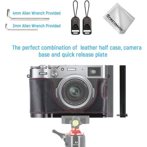  First2savvv Camera Genuine Leather Half Case Protective Bag + Quick Release L Plate Bracket Compatible with Fujifilm X100V (Black)