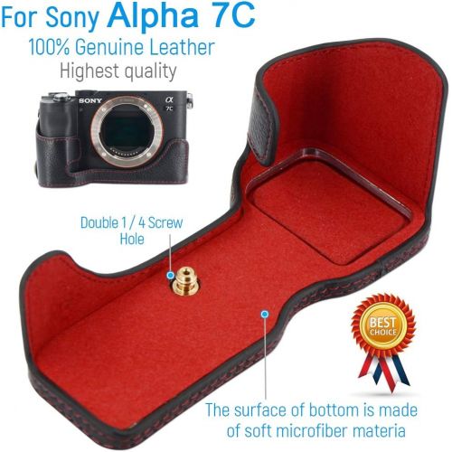  first2savvv Camera Genuine Leather Half Case Protective Bag Compatible with Sony Alpha 7C A7C (Black) VGFDGH
