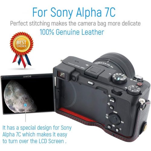  first2savvv Camera Genuine Leather Half Case Protective Bag Compatible with Sony Alpha 7C A7C (Black) VGFDGH