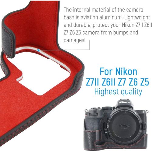  First2savvv Camera Genuine Leather Half Case Protective Bag Compatible with Nikon Z7II Z6II Z5 Z7 Z6 (Black)
