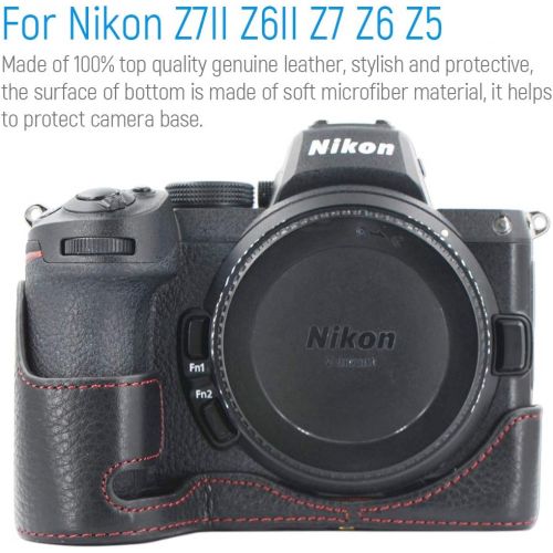  First2savvv Camera Genuine Leather Half Case Protective Bag Compatible with Nikon Z7II Z6II Z5 Z7 Z6 (Black)
