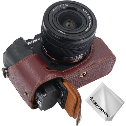  first2savvv Camera Genuine Leather Half Case Protective Bag Compatible with Sony Alpha 7C A7C (Dark Brown) VGFDGH