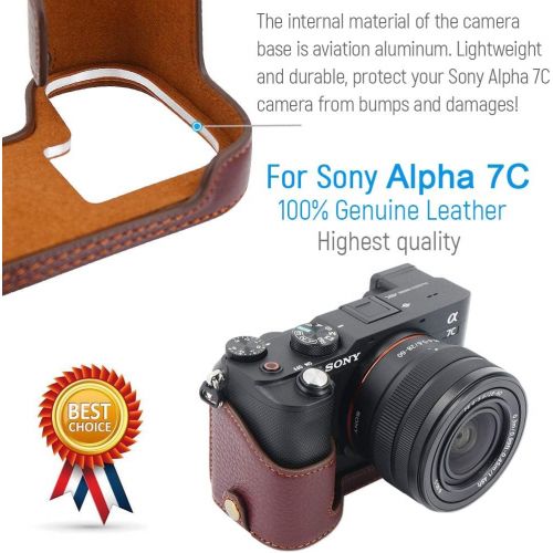  first2savvv Camera Genuine Leather Half Case Protective Bag Compatible with Sony Alpha 7C A7C (Dark Brown) VGFDGH