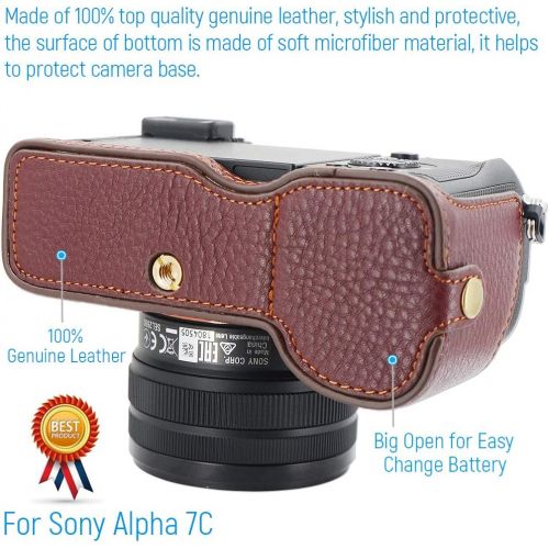  first2savvv Camera Genuine Leather Half Case Protective Bag Compatible with Sony Alpha 7C A7C (Dark Brown) VGFDGH