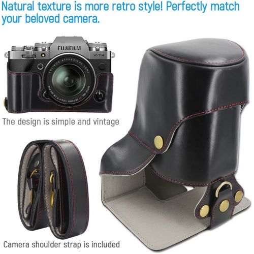  First2savvv Premium Quality Full Body Precise Fit PU Leather Digital Camera case Bag Cover Compatible with Fuji Fujifilm X-T4 XT4 + Shutter Release Button (Black)