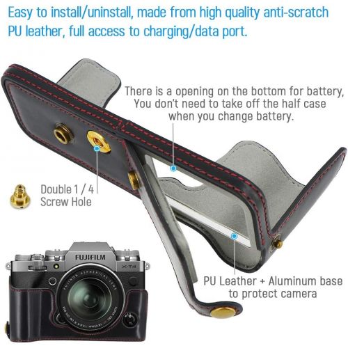  First2savvv Premium Quality Full Body Precise Fit PU Leather Digital Camera case Bag Cover Compatible with Fuji Fujifilm X-T4 XT4 + Shutter Release Button (Black)