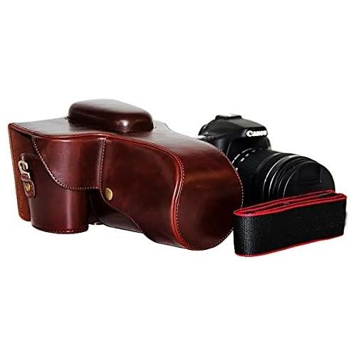  First2savvv XJPT-70D-10 dark brown full body Precise Fit PU leather digital camera case bag cover with shoulder strap for Canon EOS 70D 60D 18-135mm .18-200mm .15-85mm .17-85mm len