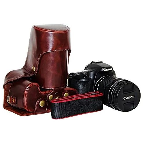  First2savvv XJPT-70D-10 dark brown full body Precise Fit PU leather digital camera case bag cover with shoulder strap for Canon EOS 70D 60D 18-135mm .18-200mm .15-85mm .17-85mm len