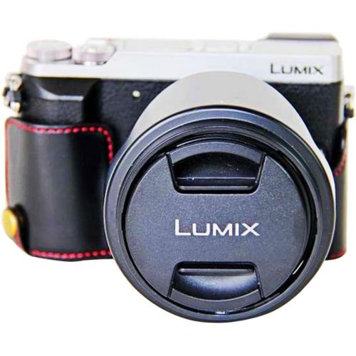  First2savvv Leather Half Camera Case Bag Cover base for Panasonic Lumix DMC GX85 GX80 + Cleaning cloth XJD-GX85-D01