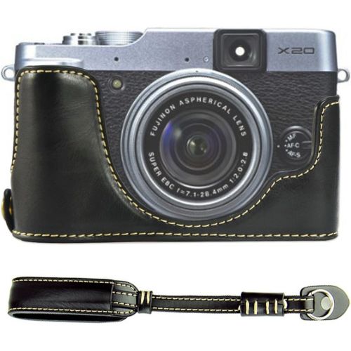  First2savvv XJPT-X20-D01 Black Leather Half Camera Case Bag Cover base for Fuji FujiFilm Finepix X20.X10 + black camera strap