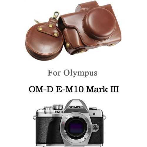  First2savvv full body Precise Fit PU leather digital camera case bag cover with should strap for Olympus OM-D E-M10 Mark III EM10 Mk 3 with 14-42mm F3.5-5.6 EZ lens XJD-EM10 Mark I