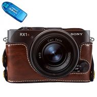 First2savvv XJPT-RX1R-D10 Dark Brown Leather Half Camera Case Bag Cover base for Sony RX1 DSC-RX1 RX1R + SD card reader