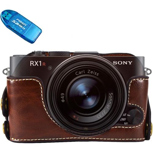  First2savvv XJPT-RX1R-D10 Dark Brown Leather Half Camera Case Bag Cover base for Sony RX1 DSC-RX1 RX1R + SD card reader