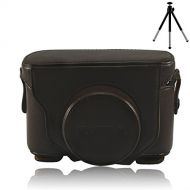 First2savvv XJPT-X10-10 dark brown full body Precise Fit PU leather digital camera case bag cover with shoulder strap for Fuji Fujifilm FinePix X10 X20 + mini tripod