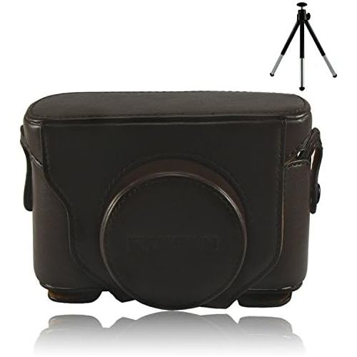  First2savvv XJPT-X10-10 dark brown full body Precise Fit PU leather digital camera case bag cover with shoulder strap for Fuji Fujifilm FinePix X10 X20 + mini tripod
