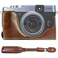 First2savvv XJPT-X20-D10 dark Brown Leather Half Camera Case Bag Cover base for Fuji FujiFilm Finepix X20.X10 + dark Brown camera strap