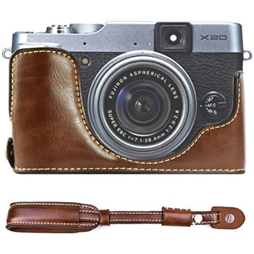  First2savvv XJPT-X20-D10 dark Brown Leather Half Camera Case Bag Cover base for Fuji FujiFilm Finepix X20.X10 + dark Brown camera strap