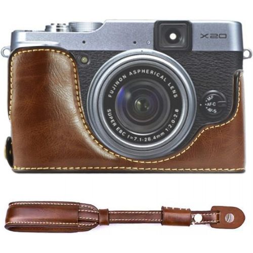  First2savvv XJPT-X20-D10 dark Brown Leather Half Camera Case Bag Cover base for Fuji FujiFilm Finepix X20.X10 + dark Brown camera strap