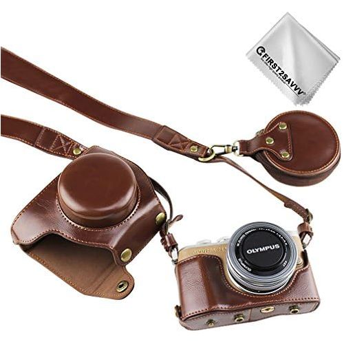  First2savvv Full Body Precise Fit PU Leather Digital Camera case Bag Cover with Should Strap for Olympus Pen E-PL10 E-PL9 with 14-42mm F3.5-5.6 Lens + Cleaning Cloth XJD-EPL9-HH10