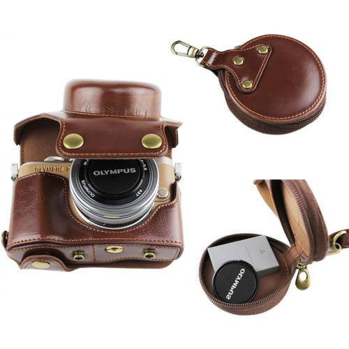  First2savvv Full Body Precise Fit PU Leather Digital Camera case Bag Cover with Should Strap for Olympus Pen E-PL10 E-PL9 with 14-42mm F3.5-5.6 Lens + Cleaning Cloth XJD-EPL9-HH10