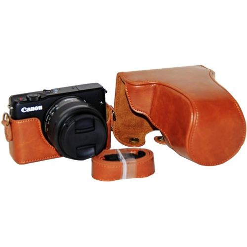  First2savvv full body Precise Fit PU leather digital camera case bag cover with should strap for Canon EOS M100 wish 15-45mm Lens + Cleaning cloth XJD-EOS M100-09