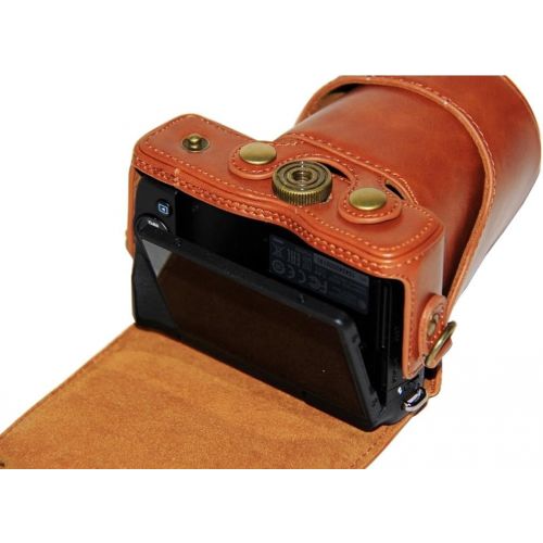  First2savvv full body Precise Fit PU leather digital camera case bag cover with should strap for Canon EOS M100 wish 15-45mm Lens + Cleaning cloth XJD-EOS M100-09