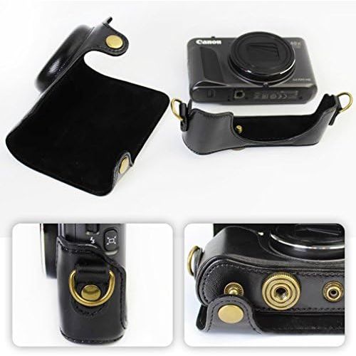  First2savvv XJD-SX720-01 Black full body Precise Fit PU leather digital camera case bag cover with shoulder strap for Canon PowerShot SX720 HS