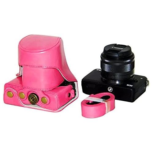  First2savvv XJPT-EOSM10-02 pink full body Precise Fit PU leather digital camera case bag cover with should strap for Canon EOS-M10 mit 15-45mm lens