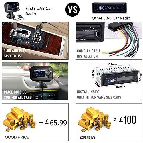  [아마존베스트]-Service-Informationen FirstE Car DAB/DAB + Radio Adapter Portable Crystal Digital Sound FM Transmitter, 2.4 Inch TFT Colour Display Bluetooth Receiver - Handsfree Call/TF Card Play/Dual USB Car Charger/