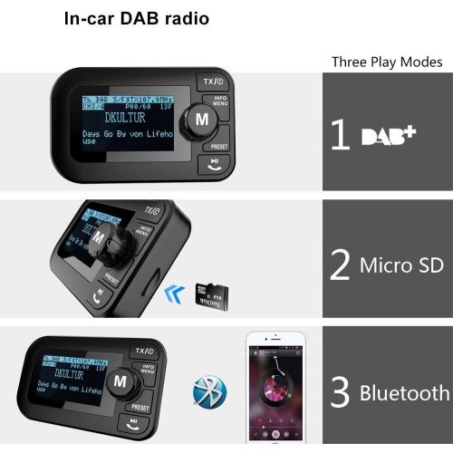  [아마존베스트]-Service-Informationen FirstE Car DAB/DAB + Radio Adapter Portable Crystal Digital Sound FM Transmitter, 2.4 Inch TFT Colour Display Bluetooth Receiver - Handsfree Call/TF Card Play/Dual USB Car Charger/