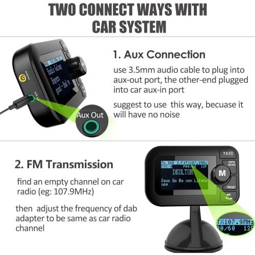  [아마존베스트]-Service-Informationen FirstE Car DAB/DAB + Radio Adapter Portable Crystal Digital Sound FM Transmitter, 2.4 Inch TFT Colour Display Bluetooth Receiver - Handsfree Call/TF Card Play/Dual USB Car Charger/