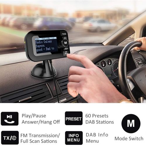  [아마존베스트]-Service-Informationen FirstE Car DAB/DAB + Radio Adapter Portable Crystal Digital Sound FM Transmitter, 2.4 Inch TFT Colour Display Bluetooth Receiver - Handsfree Call/TF Card Play/Dual USB Car Charger/