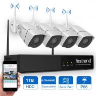 Security Camera System Wireless, Firstrend 8CH HD Wireless Security Camera System with 4pcs 1.3MP IP Security Camera and 1TB Hard Drive Pre-Installed, P2P CCTV Camera System with 6