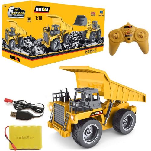  [아마존 핫딜] [아마존핫딜]Fisca fisca RC Truck 6 Ch 2.4G Alloy Remote Control Dump Truck 4 Wheel Driver Mine Construction Vehicle Toy Machine Model with LED Light