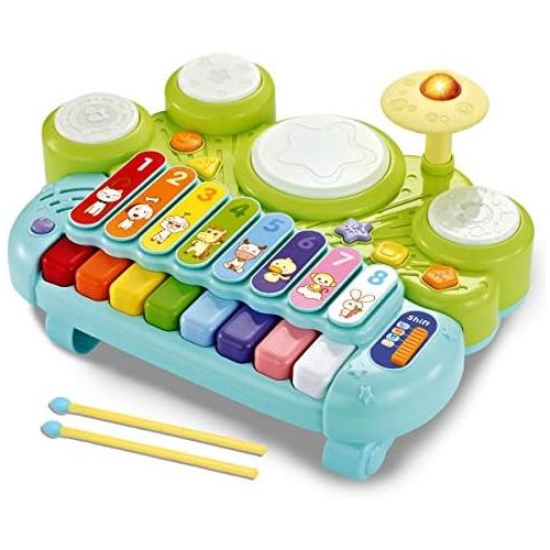  [아마존베스트]Fisca fisca 3 in 1 Musical Instruments Toys, Electronic Piano Keyboard Xylophone Drum Set - Learning Toys with Lights for Baby & Toddler 1 2 3 Year Old Boys and Girls