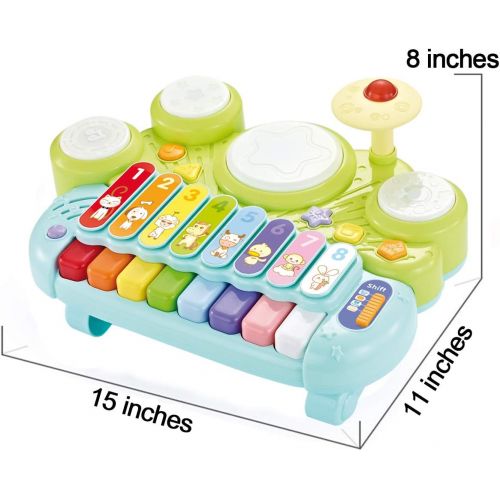  [아마존베스트]Fisca fisca 3 in 1 Musical Instruments Toys, Electronic Piano Keyboard Xylophone Drum Set - Learning Toys with Lights for Baby & Toddler 1 2 3 Year Old Boys and Girls