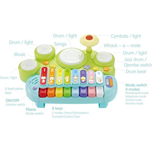  [아마존베스트]Fisca fisca 3 in 1 Musical Instruments Toys, Electronic Piano Keyboard Xylophone Drum Set - Learning Toys with Lights for Baby & Toddler 1 2 3 Year Old Boys and Girls