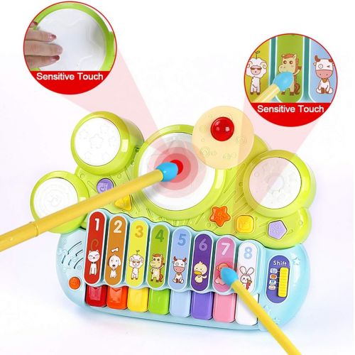  [아마존베스트]Fisca fisca 3 in 1 Musical Instruments Toys, Electronic Piano Keyboard Xylophone Drum Set - Learning Toys with Lights for Baby & Toddler 1 2 3 Year Old Boys and Girls