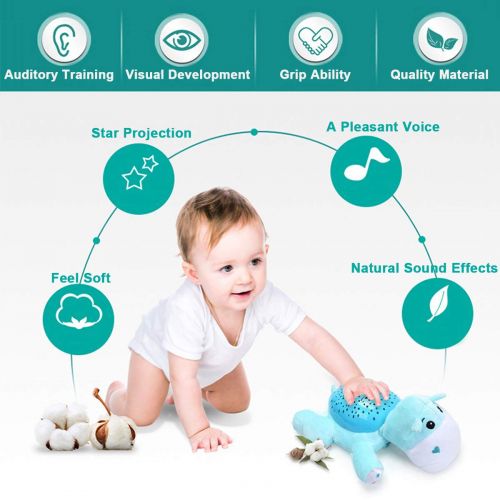  Fisca Baby Sleep Soother, Infant Slumber Buddies 60 Lullabies White Noise Starlight Projection Sound Machine (Plush Hippo)