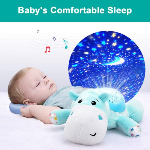  Fisca Baby Sleep Soother, Infant Slumber Buddies 60 Lullabies White Noise Starlight Projection Sound Machine (Plush Hippo)