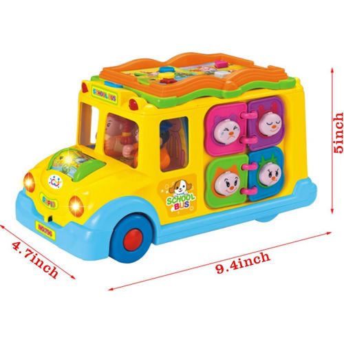  fisca Intellectual Musical School Bus, Learning Educational Toys for Baby & Toddler, Electronic Car with Lights for 1 2 3 Year Old Boys and Girls