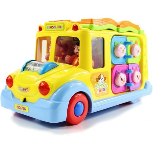  fisca Intellectual Musical School Bus, Learning Educational Toys for Baby & Toddler, Electronic Car with Lights for 1 2 3 Year Old Boys and Girls