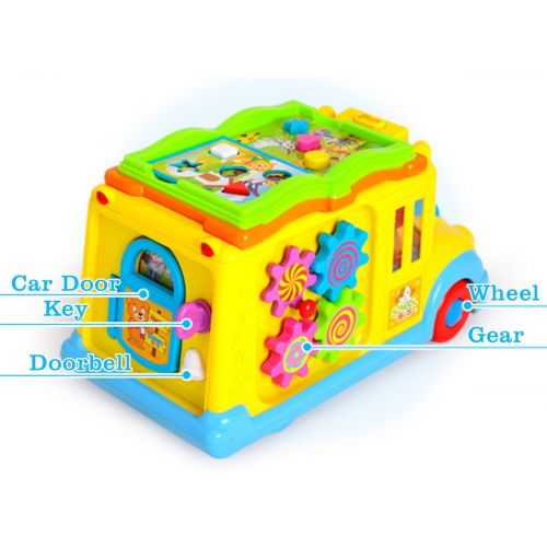  fisca Intellectual Musical School Bus, Learning Educational Toys for Baby & Toddler, Electronic Car with Lights for 1 2 3 Year Old Boys and Girls