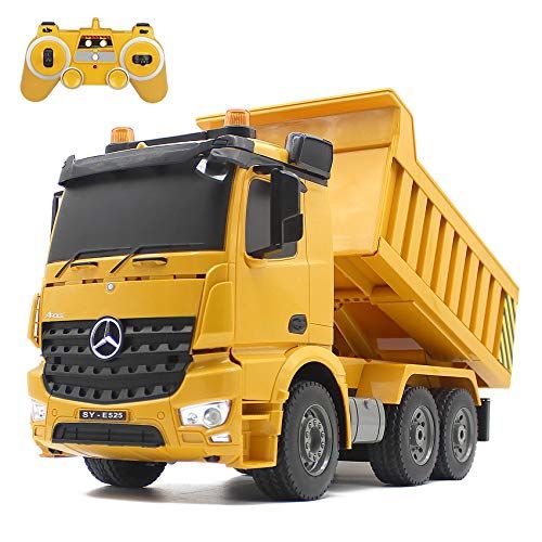  Fisca Remote Control Truck, 1/20 Scale 6 Channel 2.4Ghz RC Dump Truck Construction Vehicle Toy with LED Lights and Simulation Sound for Kids