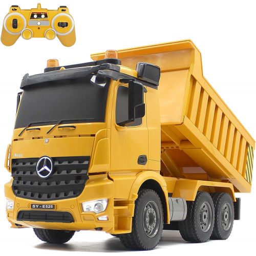  Fisca Remote Control Truck, 1/20 Scale 6 Channel 2.4Ghz RC Dump Truck Construction Vehicle Toy with LED Lights and Simulation Sound for Kids