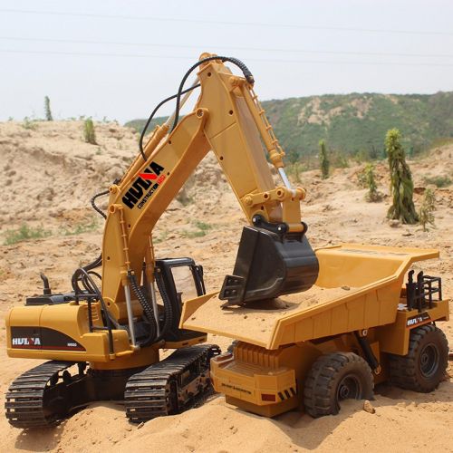  Fisca Remote Control Excavator RC Construction Vehicles 15 Channel 2.4G Full Function Digger Toys with Sound and Lights